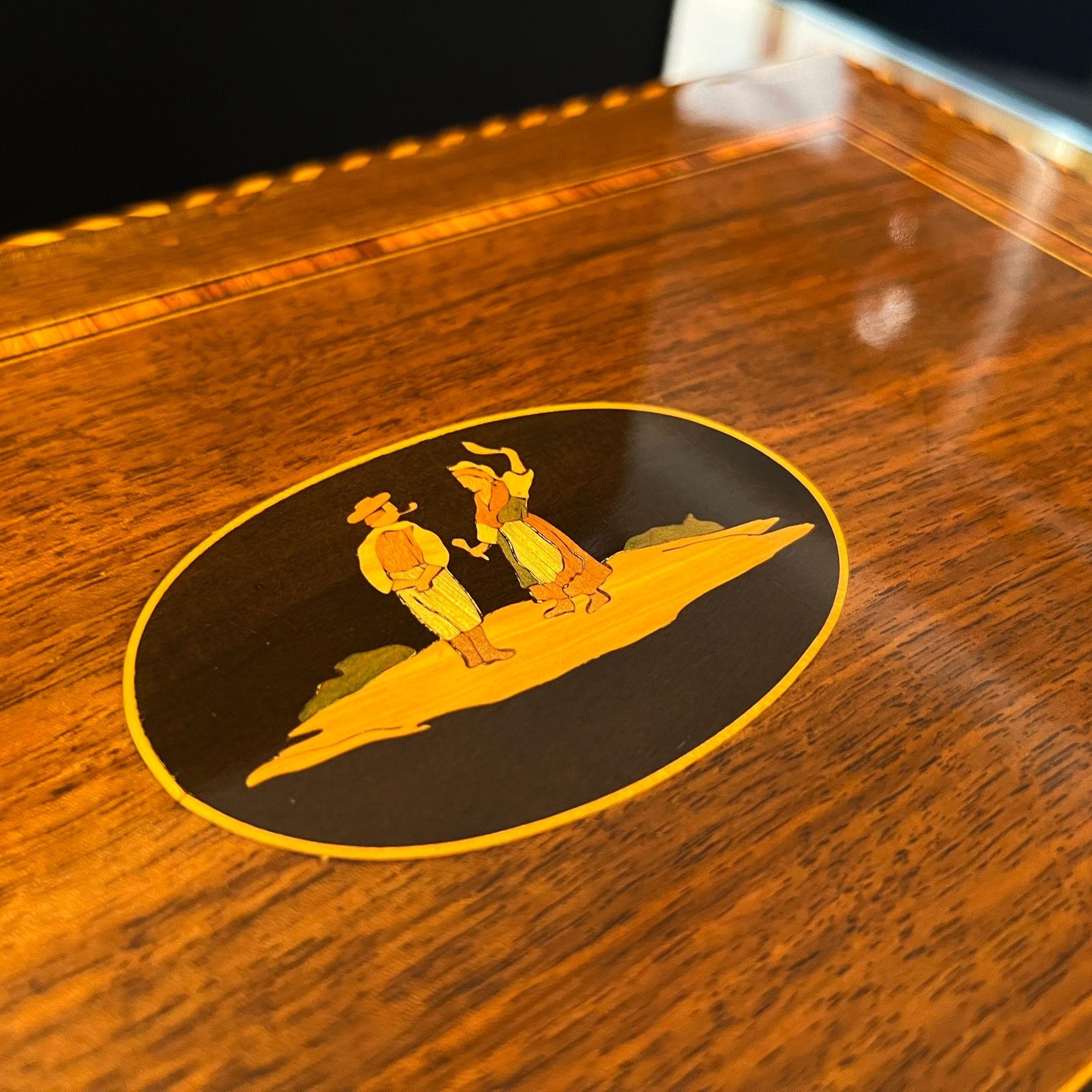 Allemand Boîte Biedermeier, Noyer sur Oak, Incrustations, Allemagne du Sud vers 1850 en vente