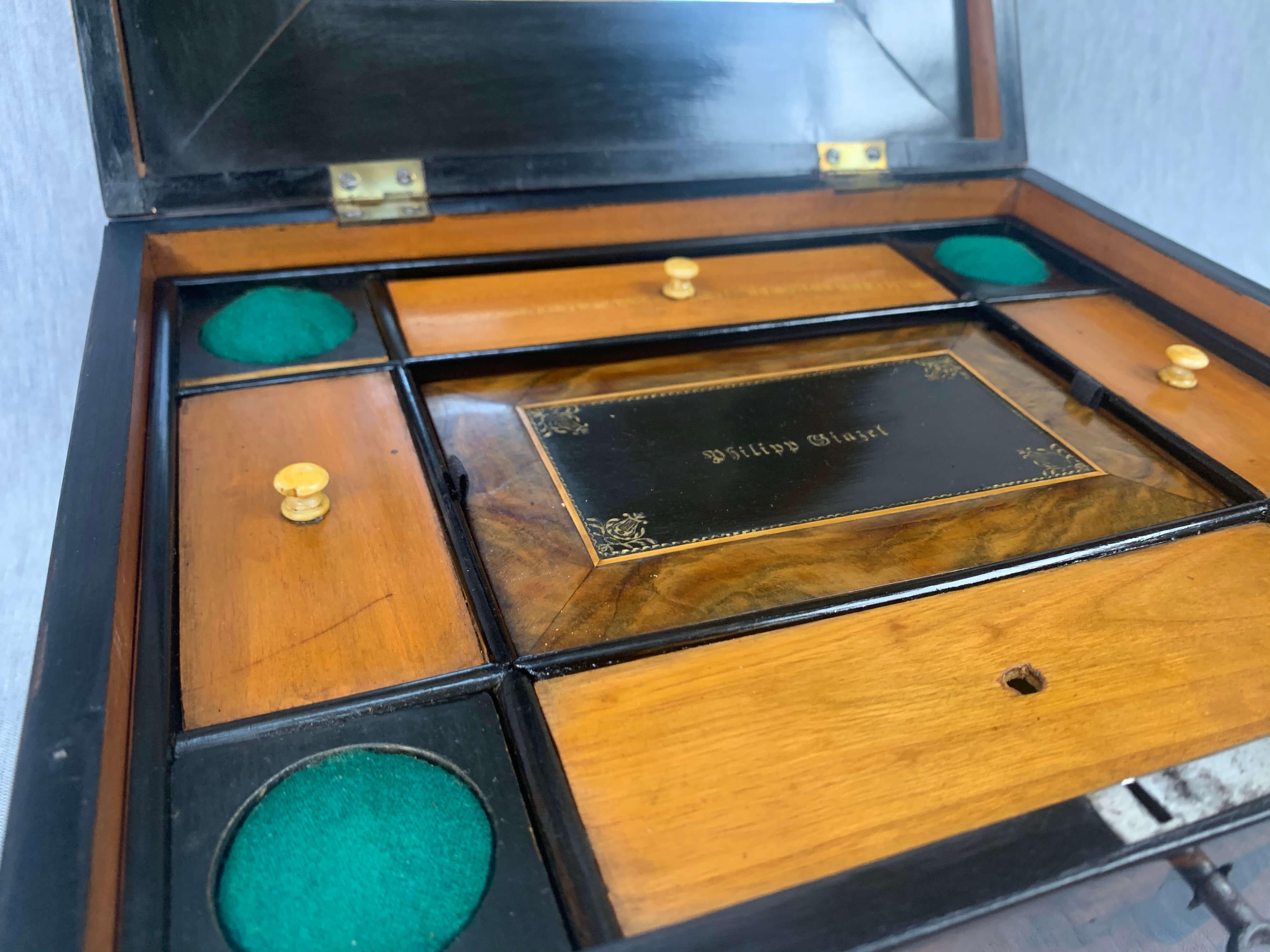 Biedermeier Box with Interior, Walnut, Birch, Cherry, Maple, Vienna, circa 1820 6