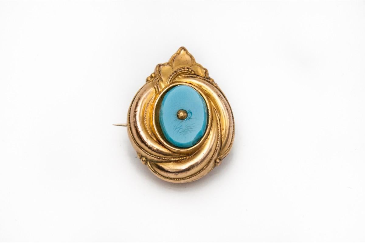 Victorian Biedermeier brooch with turquoise stone, Germany, mid-19th century