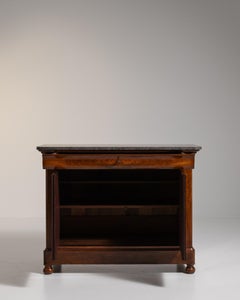 Biedermeier-Sideboard, braunes Holz und Marmor, französisches Design aus dem 19. Jahrhundert