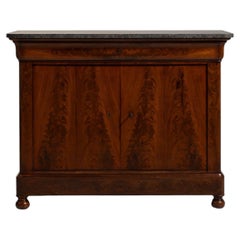 Biedermeier-Sideboard, braunes Holz und Marmor, französisches Design aus dem 19. Jahrhundert