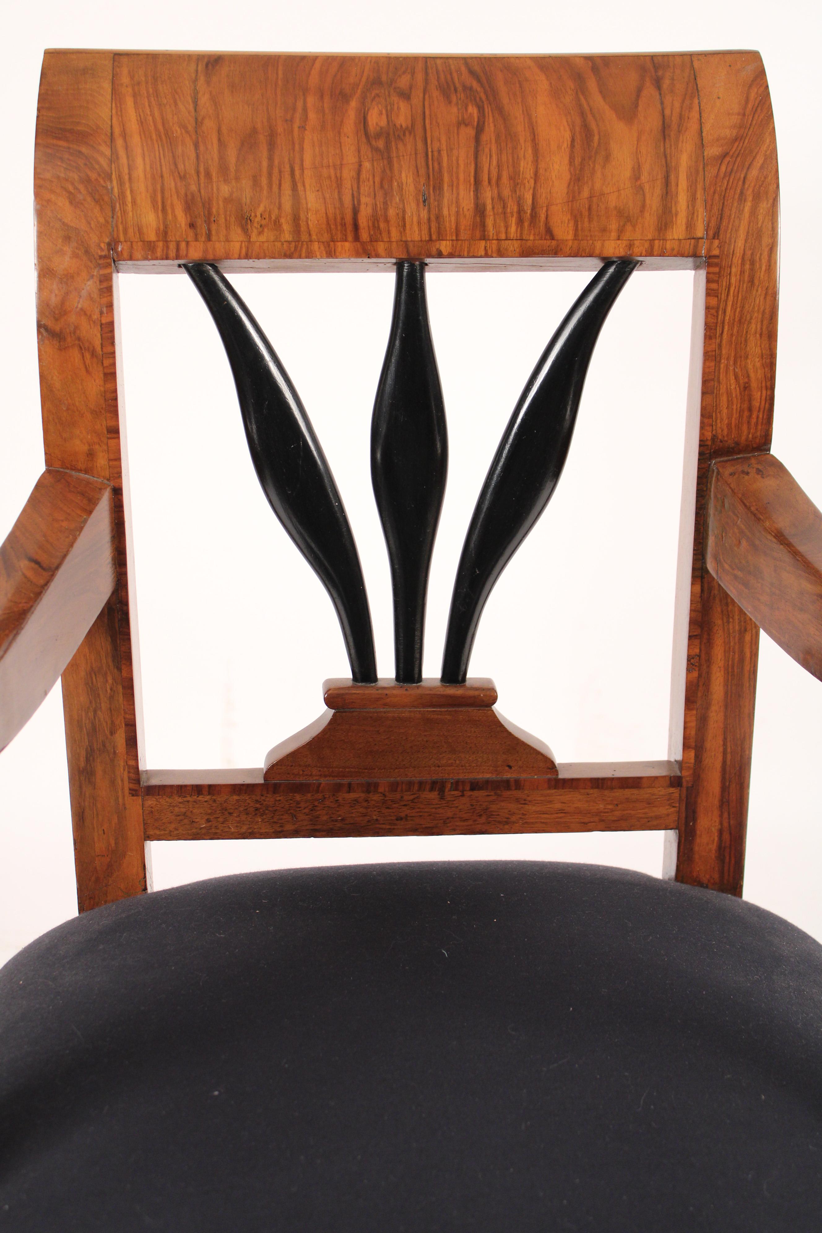 Upholstery Biedermeier Burl Walnut Armchair For Sale