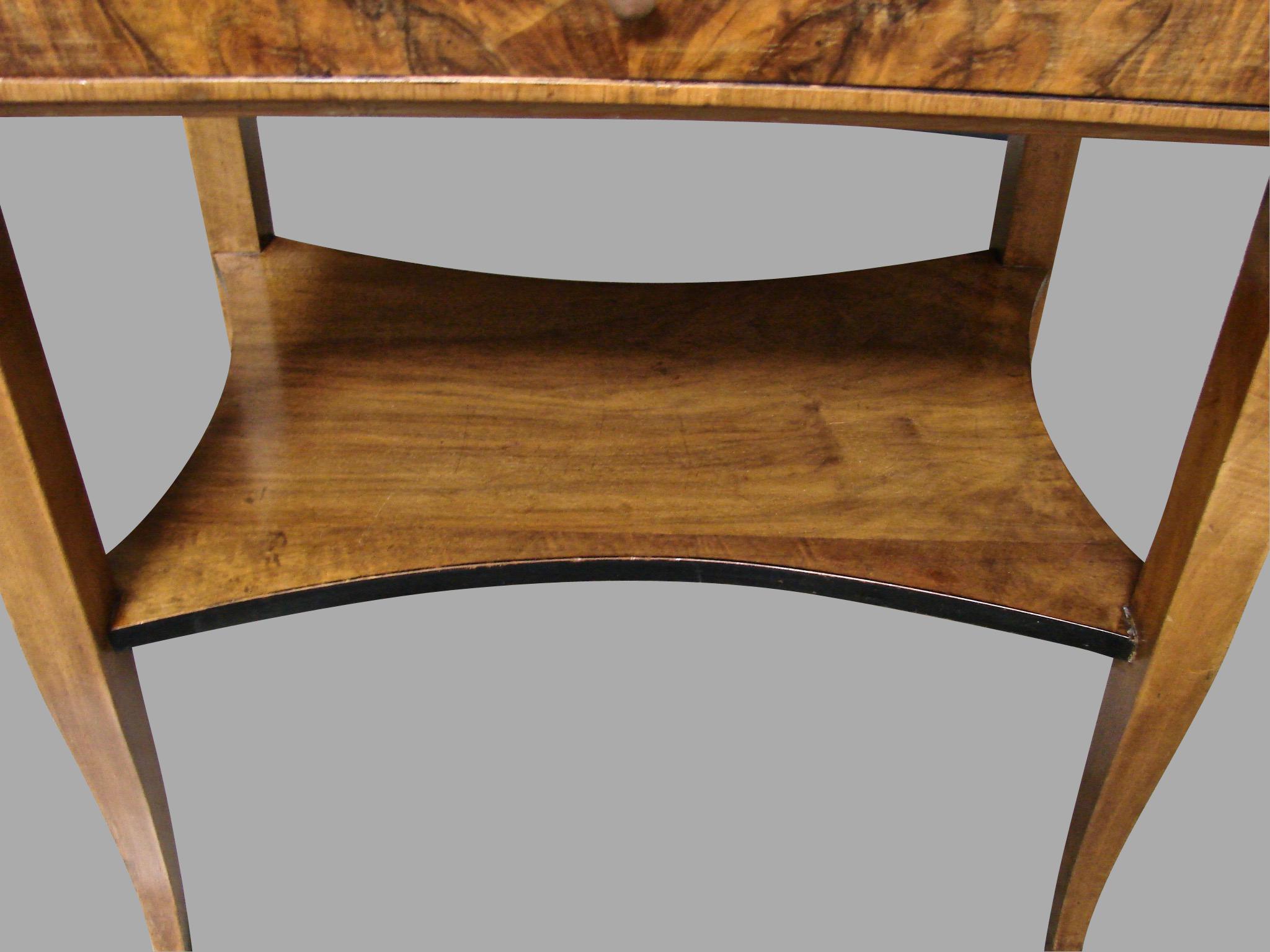Biedermeier Burl Walnut Work Table with 2 Drawers and Lower Shelf 2