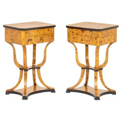 Biedermeier Burlwood Sewing Tables, Pair