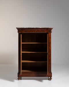 Biedermeier Cabinet, Brown Wood with Marble, 19th Century, France