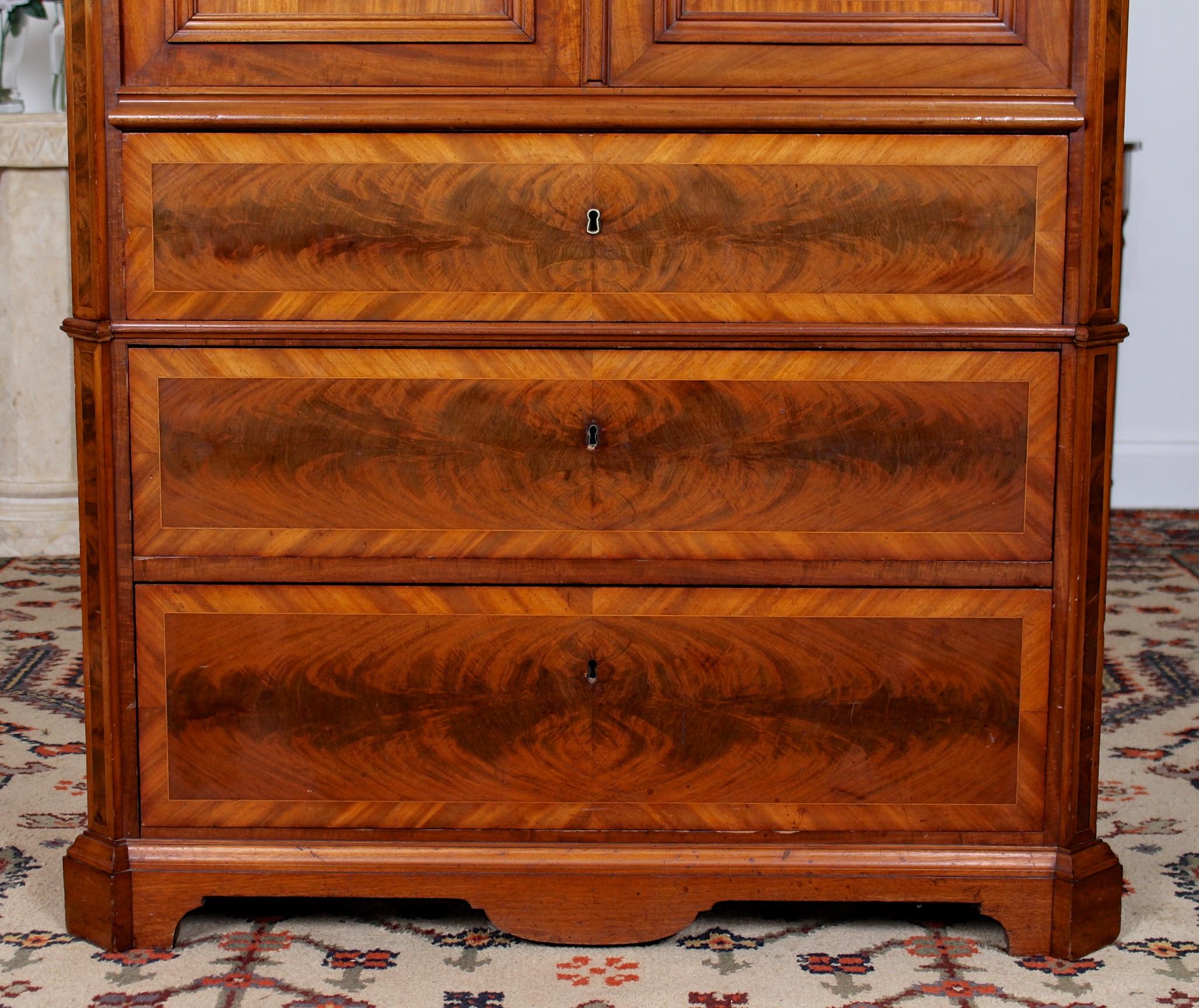 Biedermeier Cabinet Chest Swedish Walnut Mahogany Dresser, 19th Century For Sale 1