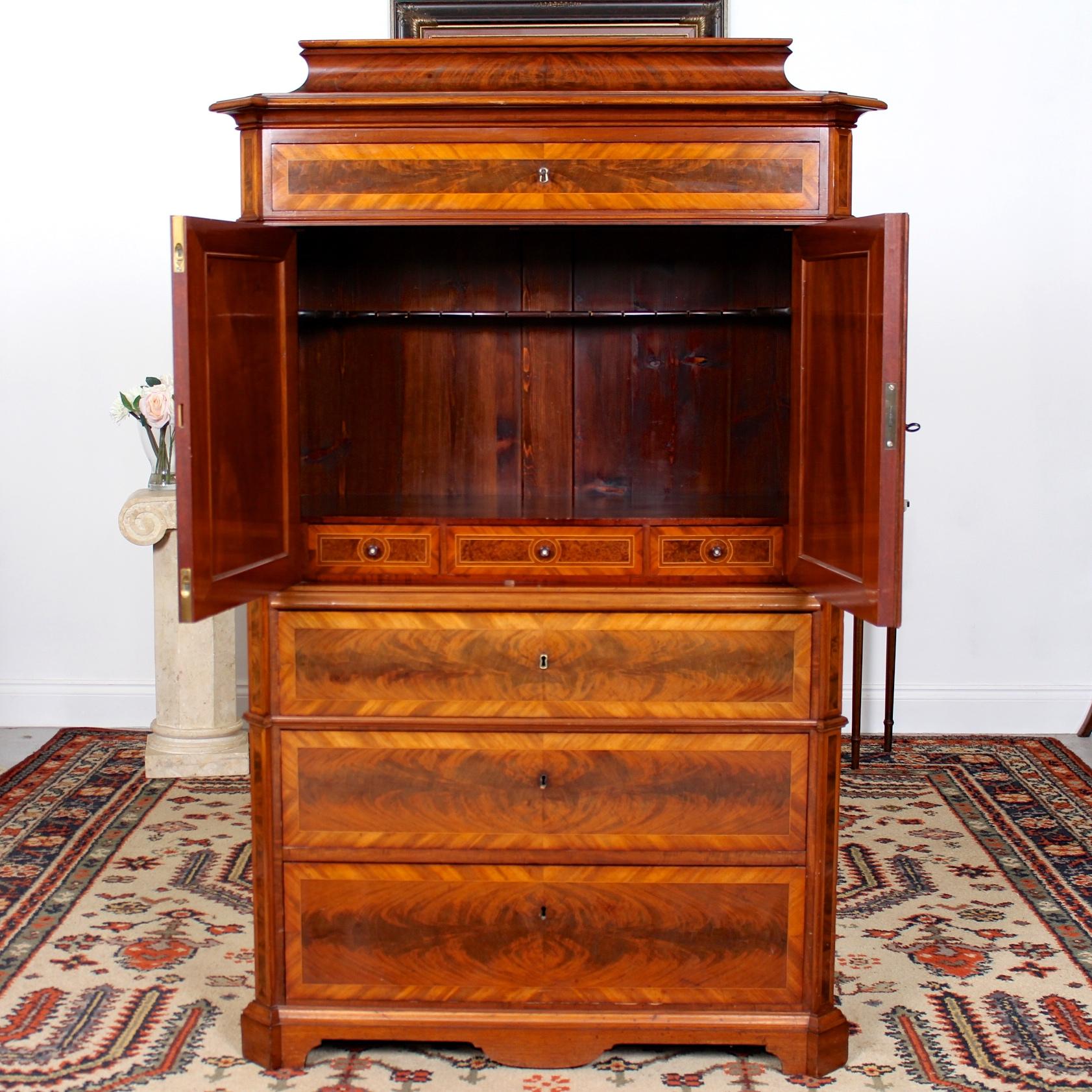 Biedermeier Cabinet Chest Swedish Walnut Mahogany Dresser, 19th Century For Sale 3