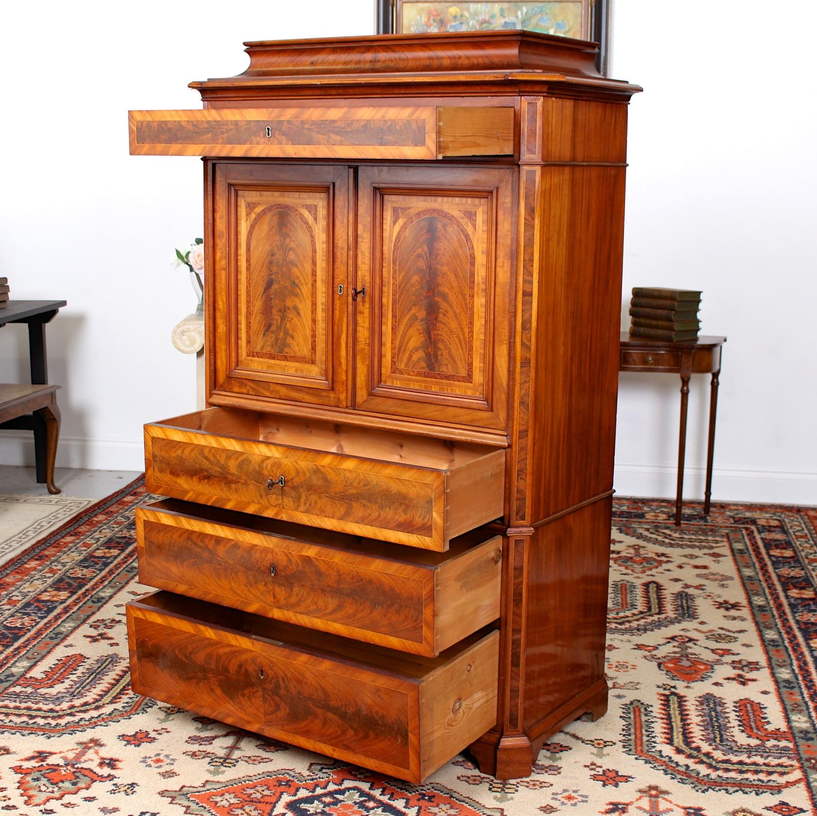 Biedermeier Cabinet Chest Swedish Walnut Mahogany Dresser, 19th Century For Sale 4