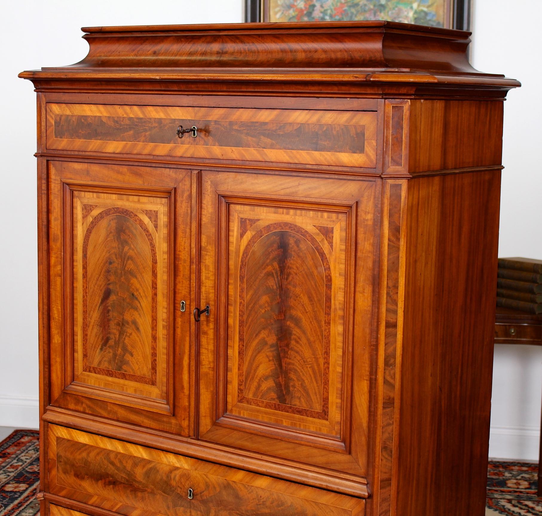 Biedermeier Cabinet Chest Swedish Walnut Mahogany Dresser, 19th Century For Sale 5