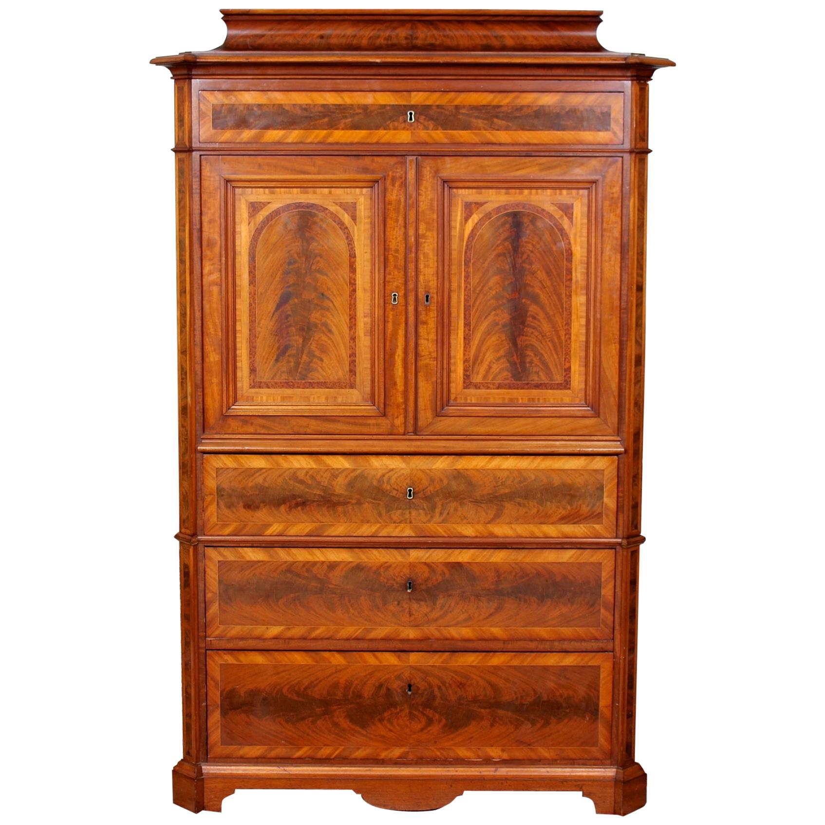 Biedermeier Cabinet Chest Swedish Walnut Mahogany Dresser, 19th Century For Sale
