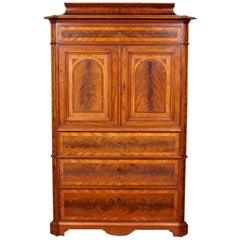 Antique Biedermeier Cabinet Chest Swedish Walnut Mahogany Dresser, 19th Century