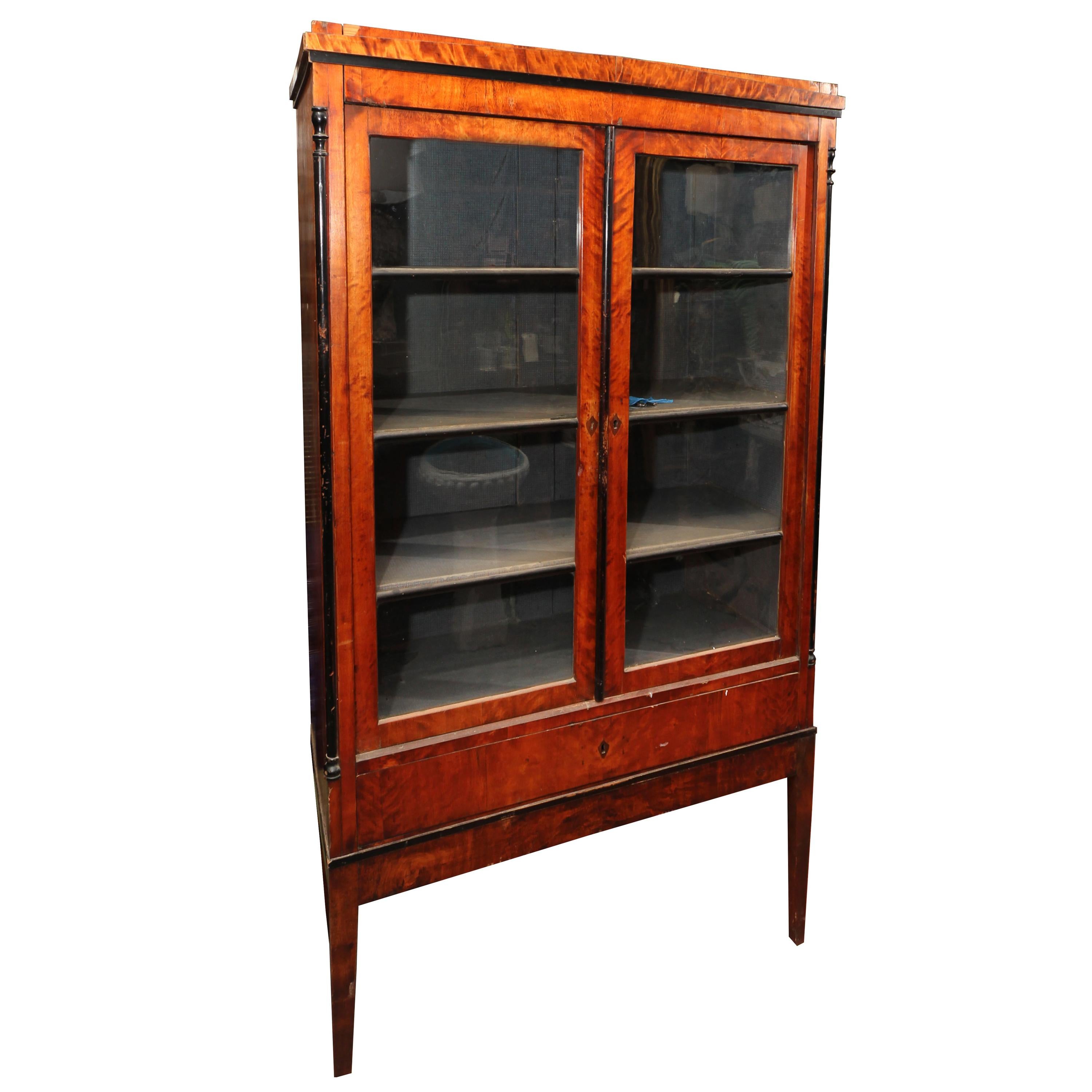 Biedermeier Cabinet on Legs with Old Glass Doors