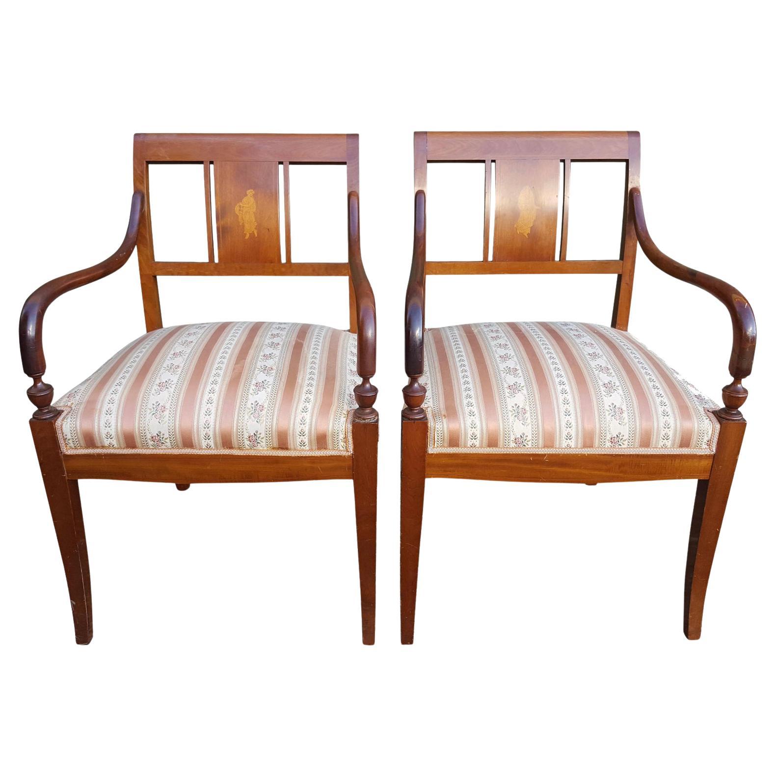 Biedermeier Carver Chairs Early 1900 Swedish Antique Marquetry Inlays Art Deco A