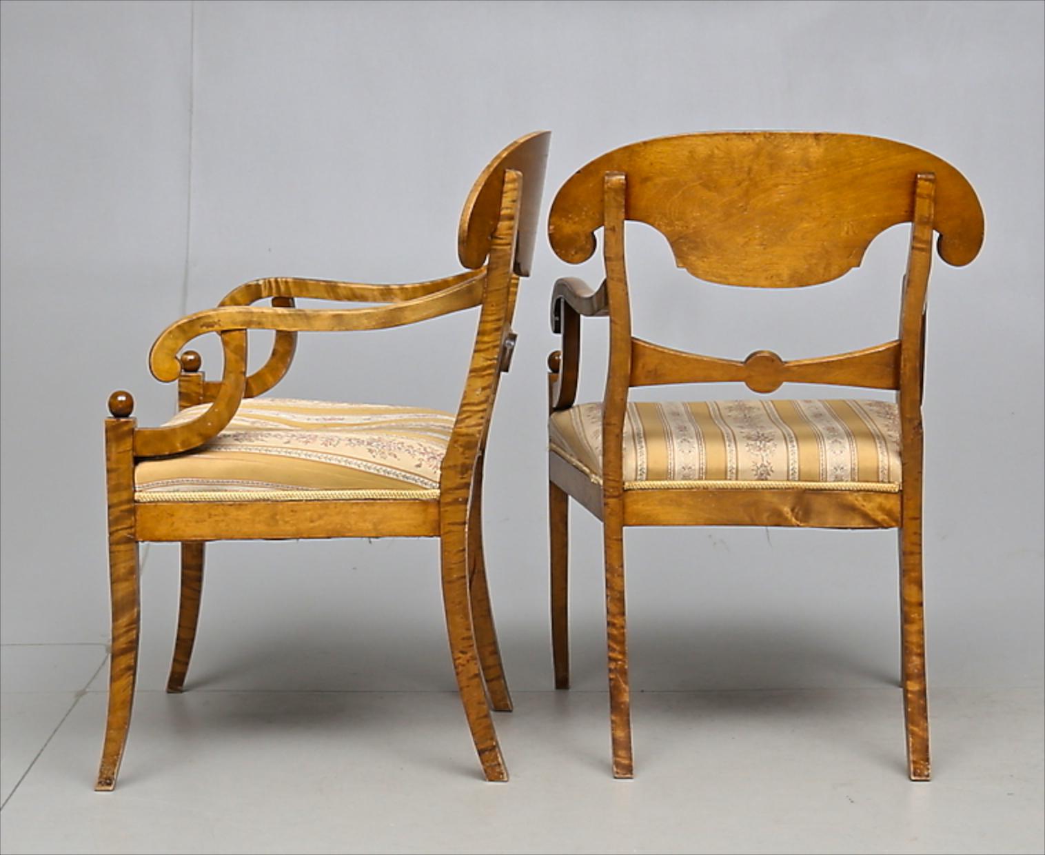 Carved Biedermeier Carver Chairs Late 1800s Swedish Antique Quilted Golden Birch