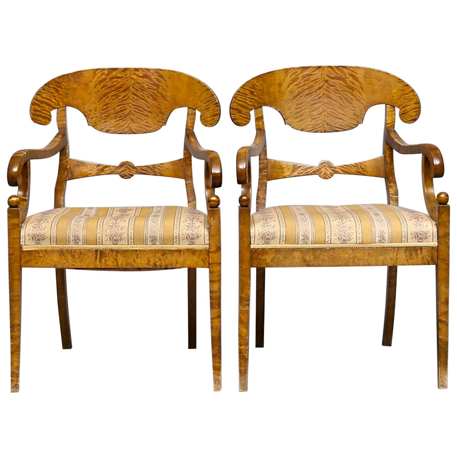 Biedermeier Carver Chairs Late 1800s Swedish Antique Quilted Golden Birch