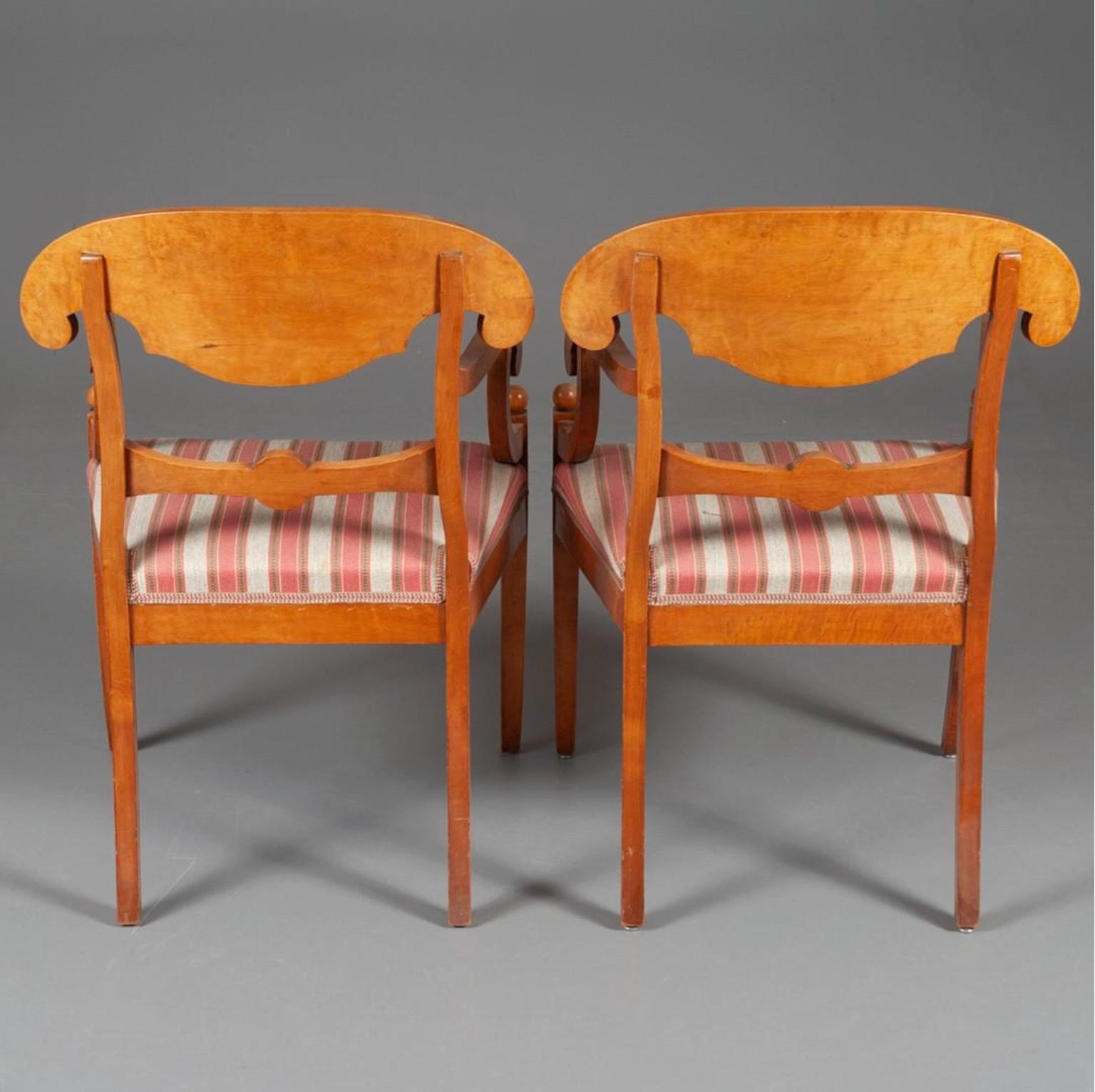 Carved Biedermeier Carver Chairs Swedish 1800s Antique Honey pair For Sale