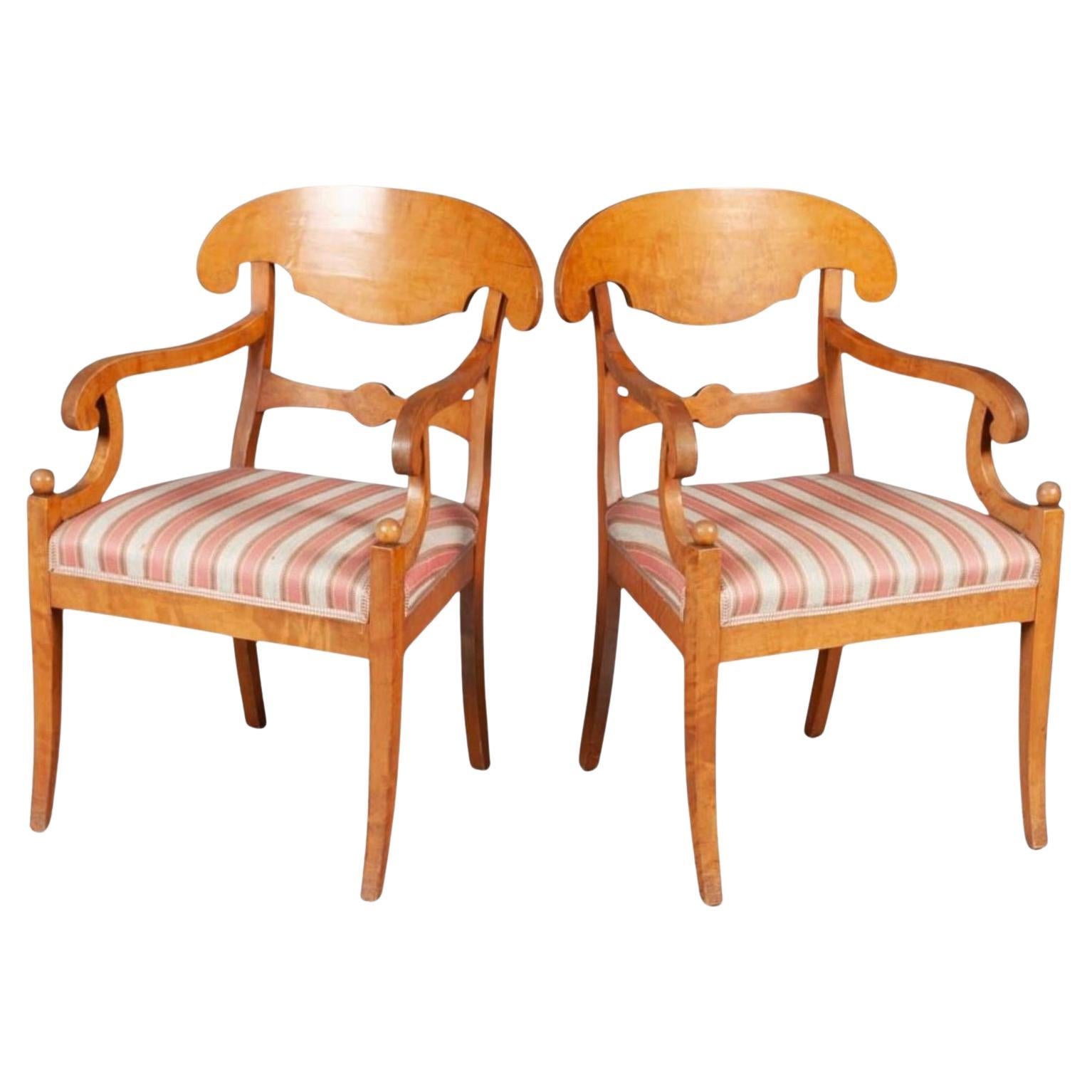 Antique Swedish Biedermeier Carver Chairs, Golden Birch, Circa 1870