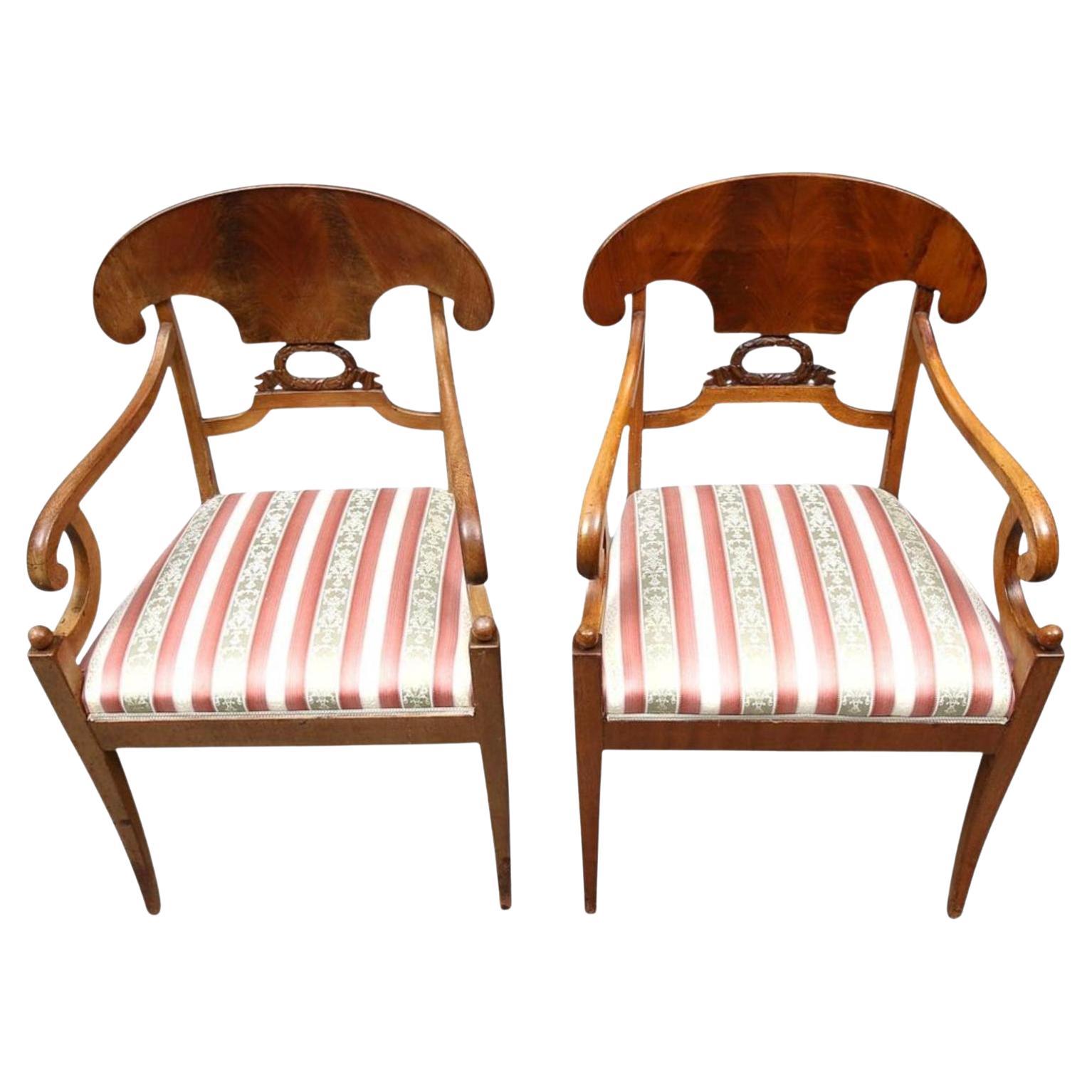 Biedermeier Carver Chairs Swedish Early 1900s Antique Quilted Birch Wreath A