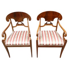 Biedermeier Carver Chairs Swedish Early 1900s Antique Quilted Birch Wreath A