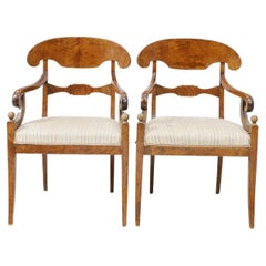 Biedermeier Carver Chairs Swedish Early 1900s Antique Quilted Golden Birch