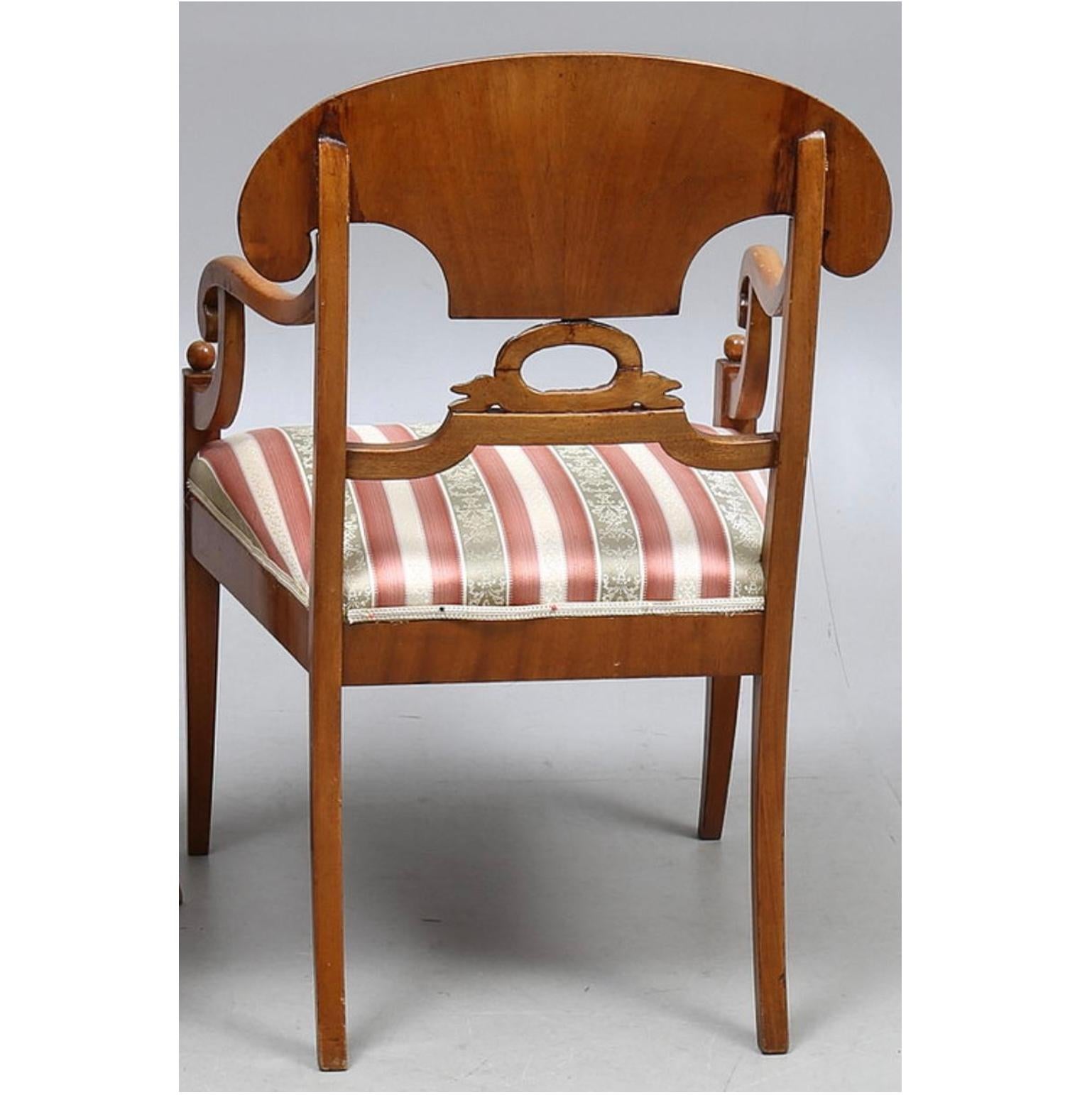 Carved Biedermeier Carver Chairs Swedish Early 1900s Antique Quilted Mahogany Wreath A For Sale