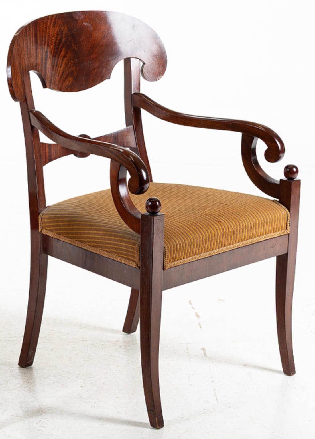 Carved Biedermeier Carver Chairs Swedish Late 1800s Antique Dark Golden Birch 1800s For Sale