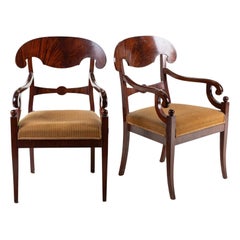 Biedermeier Carver Chairs Swedish Late 1800s Antique Dark Golden Birch 1800s