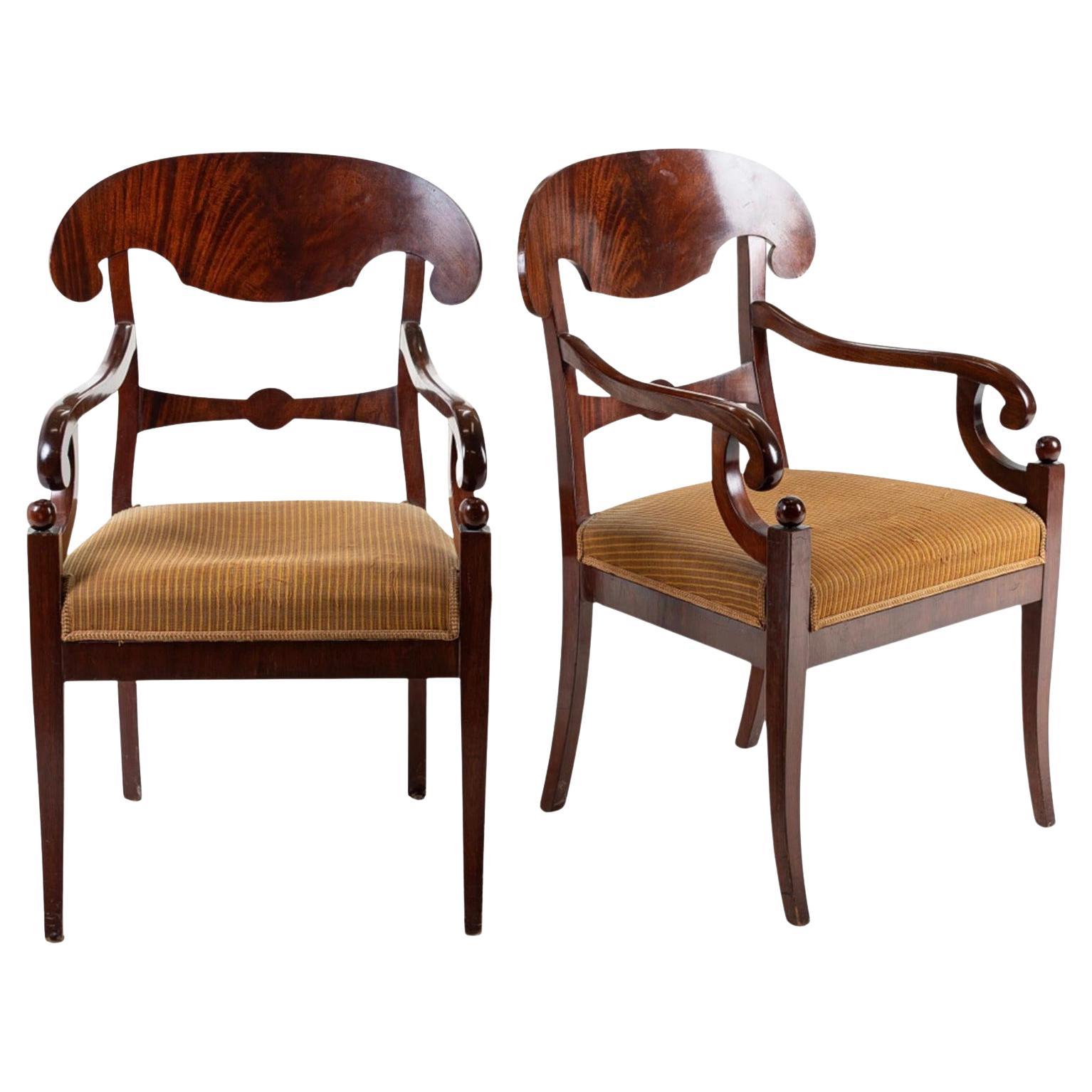 Biedermeier Carver Chairs Swedish Late 1800s Antique Dark Golden Birch 1800s