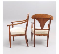 Biedermeier Carver Chairs Swedish Late 1800s Antique Fan Golden Birch 1800s