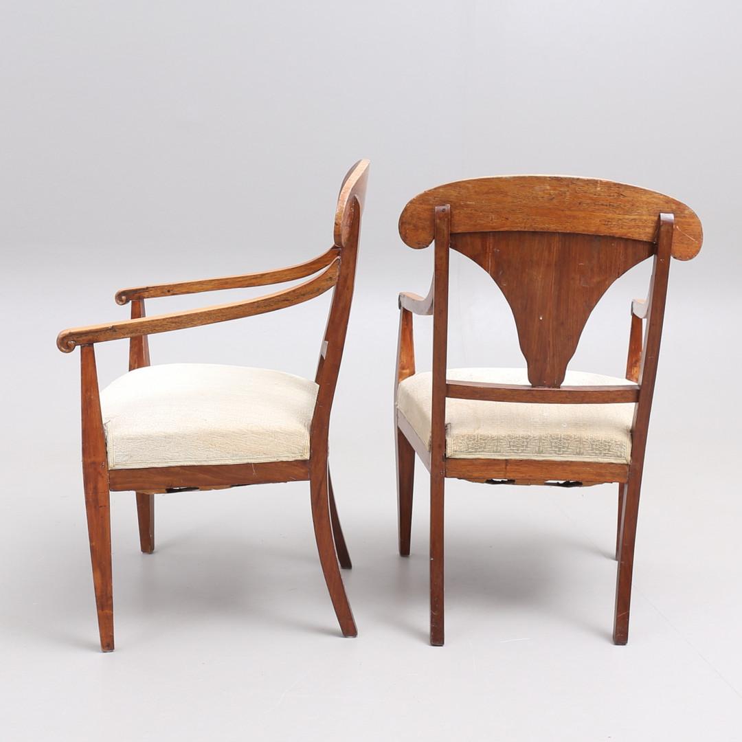 Carved Biedermeier Carver Chairs Swedish Late 1800s Antique Fan Golden Birch 1800s For Sale
