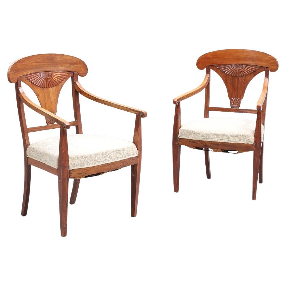 Biedermeier Carver Chairs Swedish Late 1800s Antique Fan Golden Birch 1800s