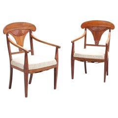 Biedermeier Carver Chairs Swedish Late 1800s Antique Fan Golden Birch 1800s