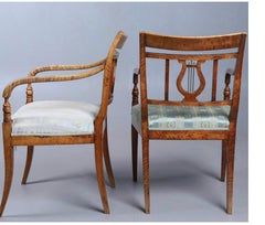 Biedermeier Carver Chairs Swedish Late 1800s Antique Golden Birch square 2+1 A