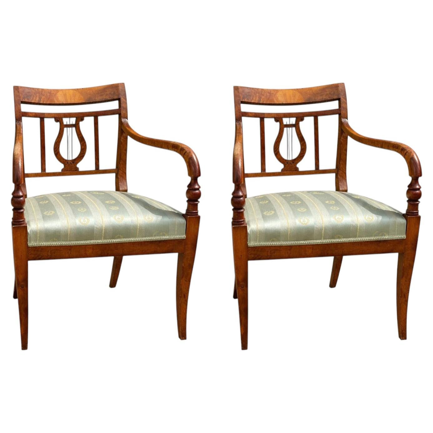 Biedermeier Carver Chairs Swedish Late 1800s Antique Golden Birch square Pair