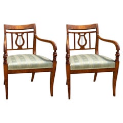 Biedermeier Carver Chairs Swedish Late 1800s Antique Golden Birch square Pair