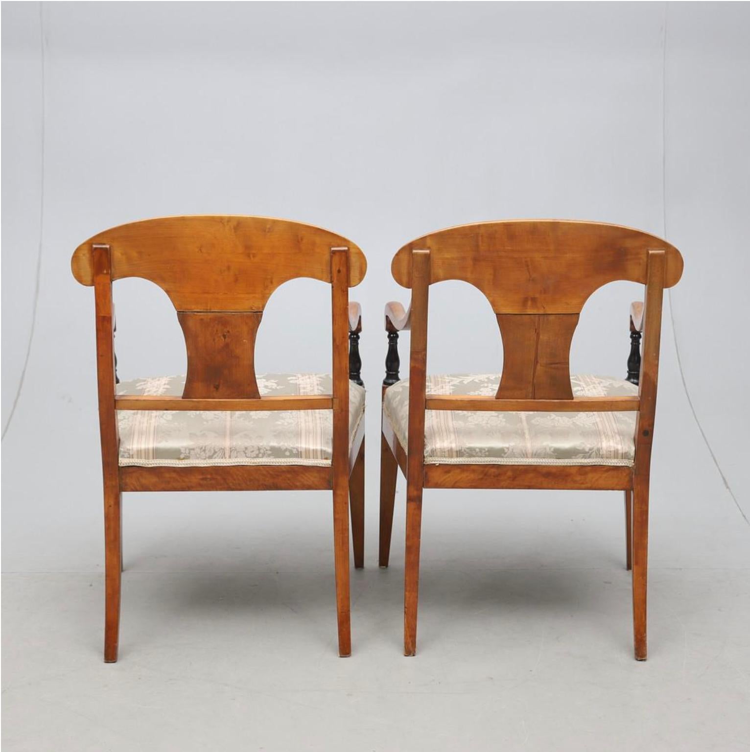 Biedermeier Carver Chairs Swedish Late 1800s Antique Quilted Golden Birch 1800s In Good Condition For Sale In Lewes, England