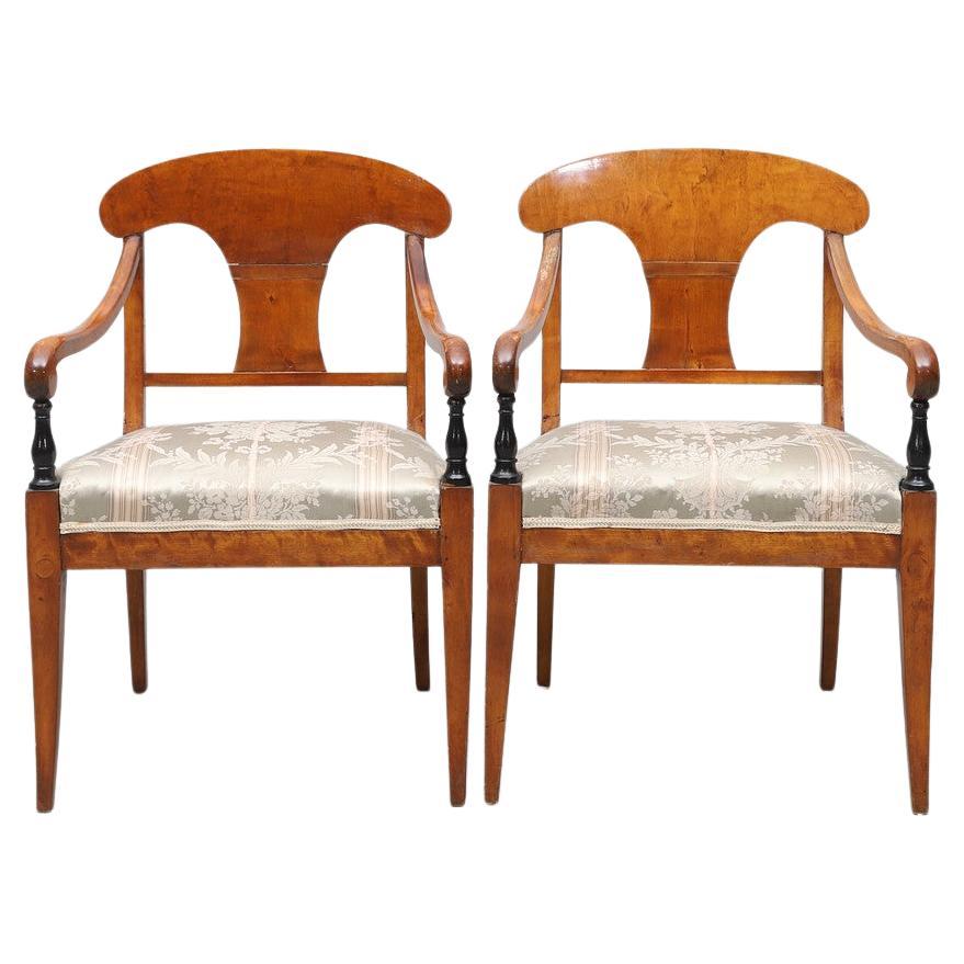 Biedermeier Carver Chairs Swedish Late 1800s Antique Quilted Golden Birch 1800s