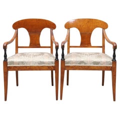 Biedermeier Carver Chairs Swedish Late 1800s Antique Quilted Golden Birch 1800s