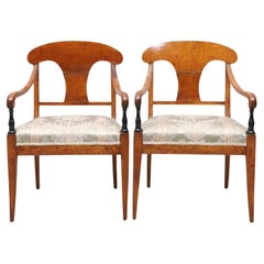 Biedermeier Carver Chairs Swedish Late 1800s Antique Quilted Golden Birch 1800s