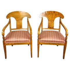 Biedermeier Carver Chairs Swedish Late 1800s Antique Quilted Golden Birch