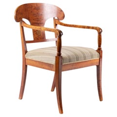Fauteuils de sculpteur Biedermeier suédois de la fin des années 1800, en bouleau doré matelassé antique