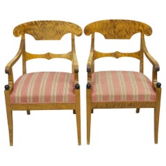 Biedermeier Carver Chairs Swedish Late 1800s Antique Quilted Golden Birch PAIR A
