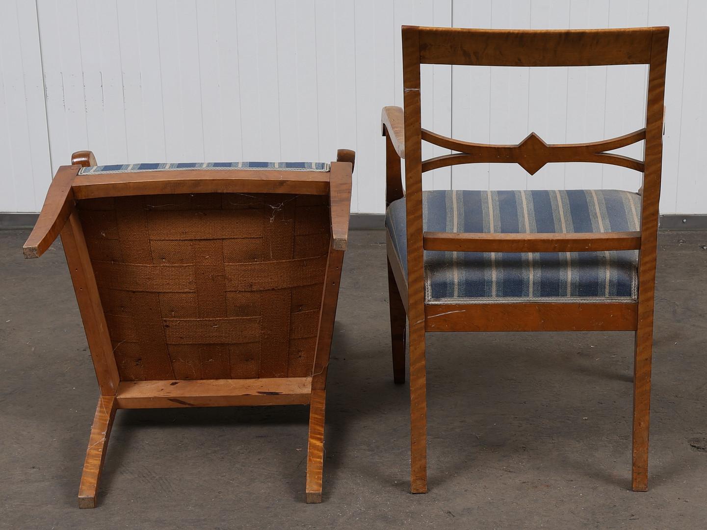 Fauteuils de sculpteur Biedermeier suédois de la fin des années 1800, en bouleau doré matelassé ancien Bon état - En vente à Lewes, England