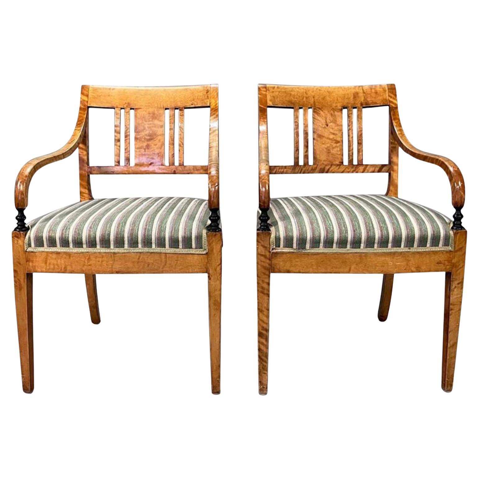 Biedermeier Carver Chairs Swedish Late 1800s Antique Quilted Golden Birch square