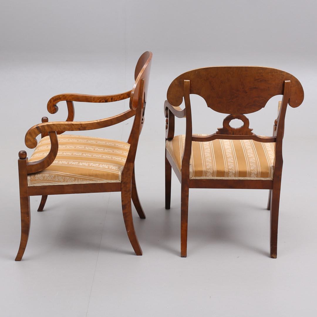 Carved Biedermeier Carver Chairs Swedish Late 1800s Antique Wreath Golden Birch 1800s For Sale