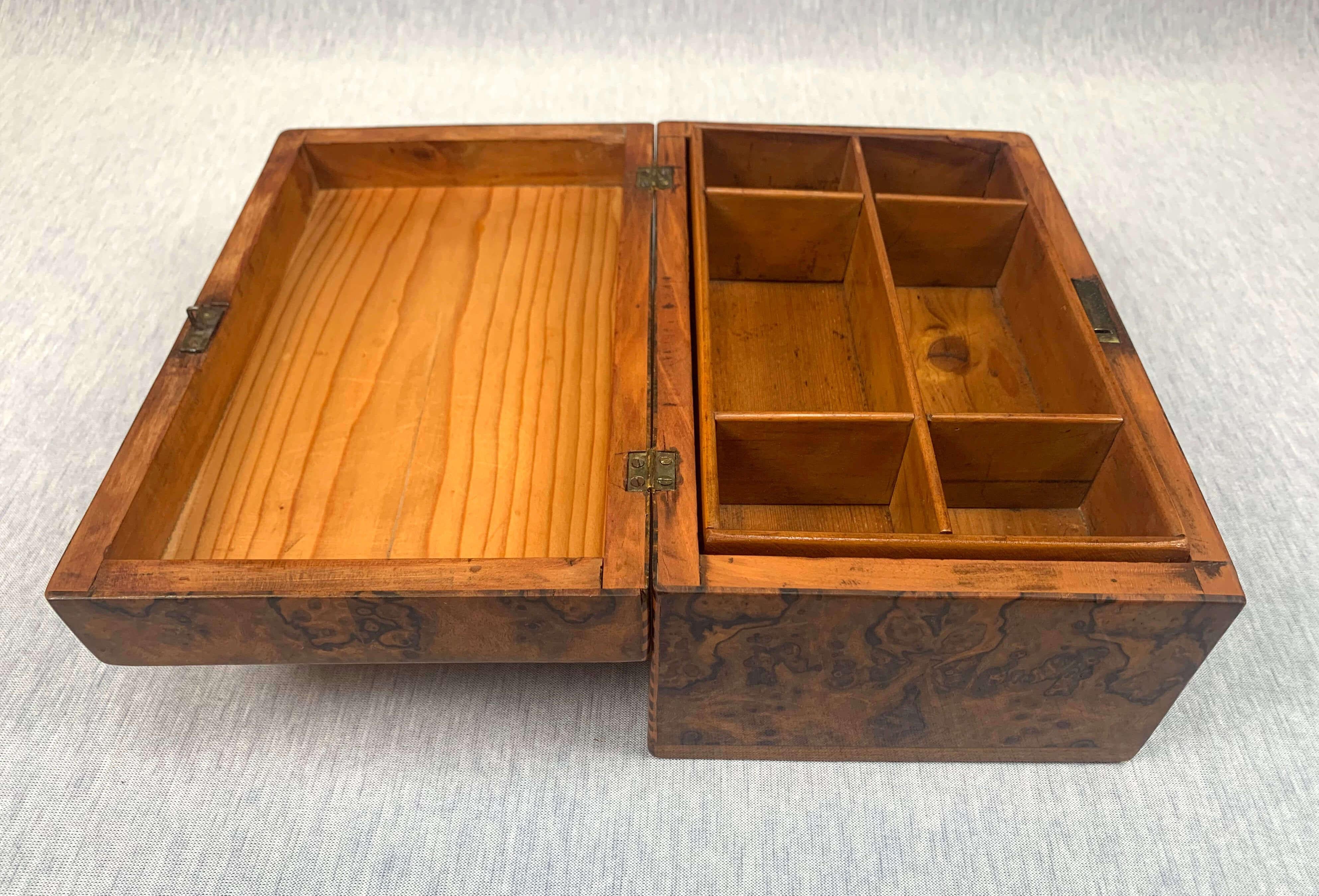 Biedermeier Box, Nussbaum Roots Furnier mit Inlays, Süddeutschland 5