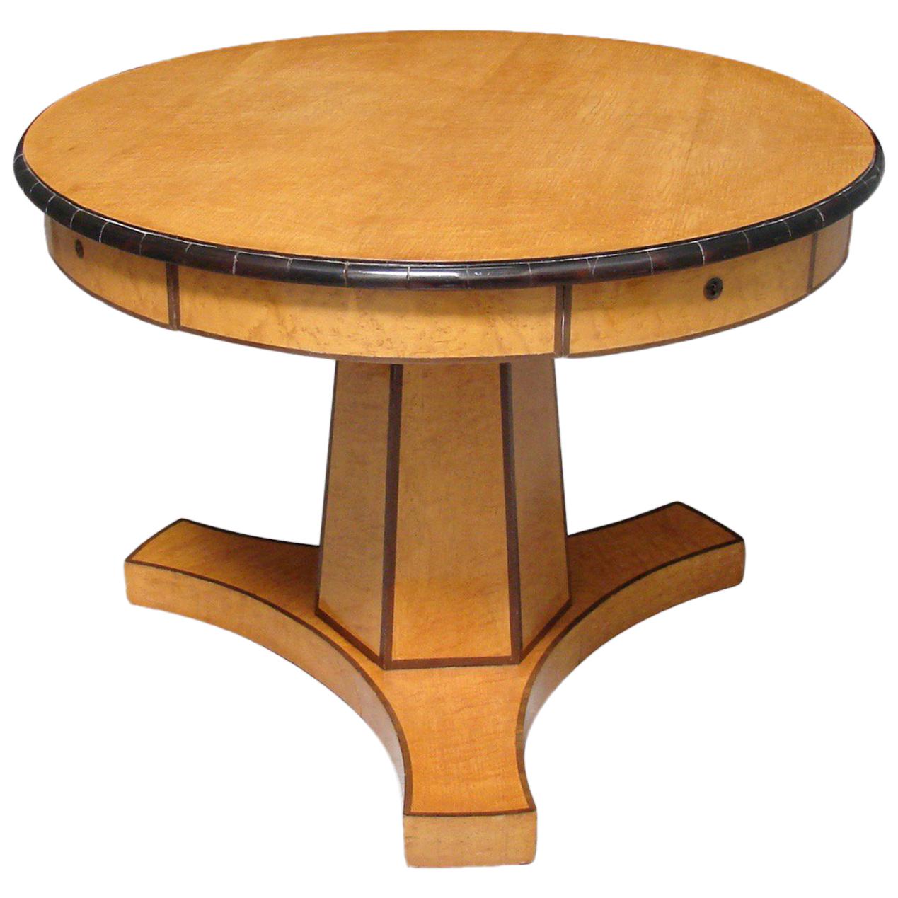 Satinwood Biedermeier Satin Birch Ebonized Center Table with Hexagonal Base