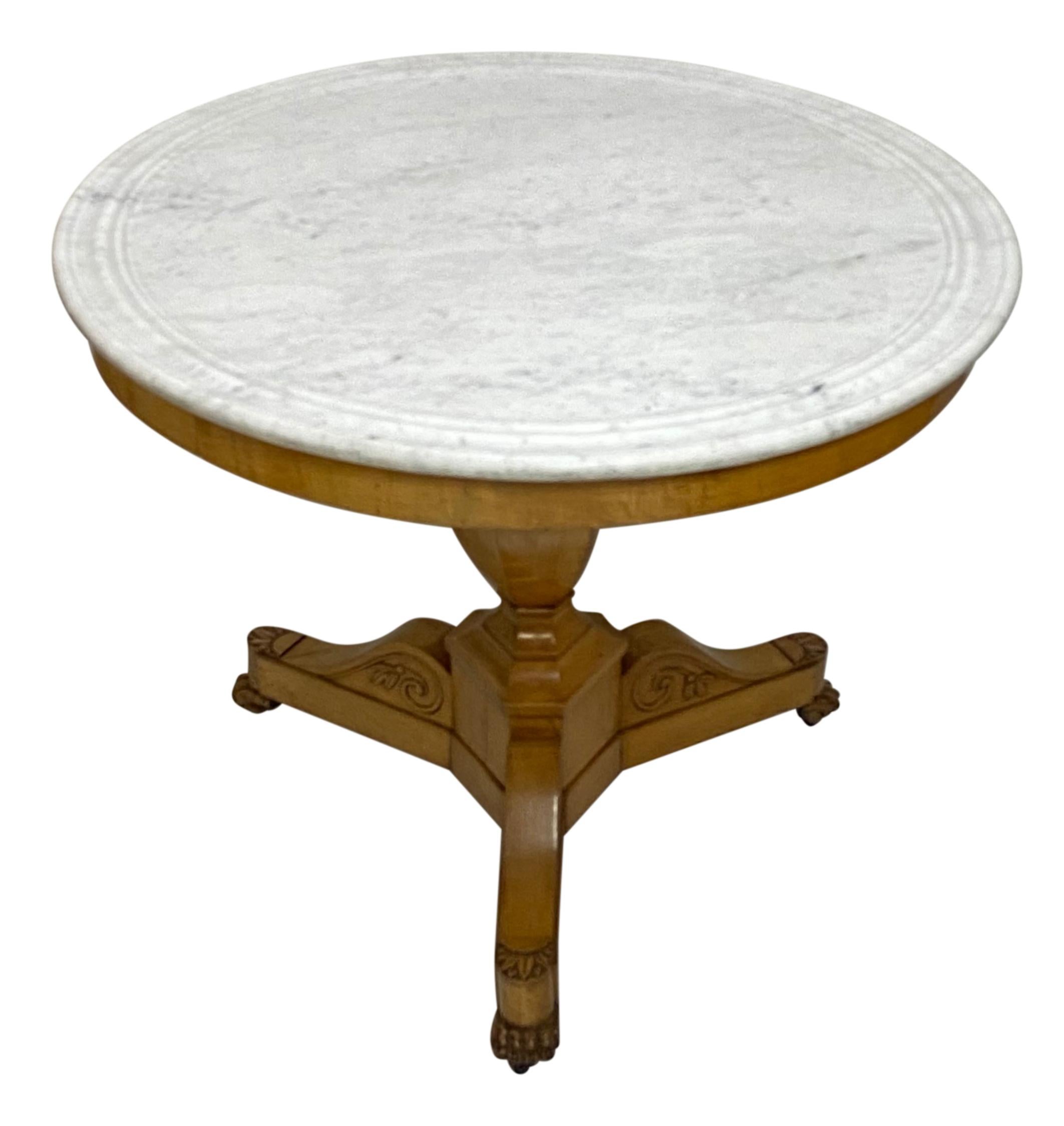 European Biedermeier Center Table with Marble Top, 19th Century