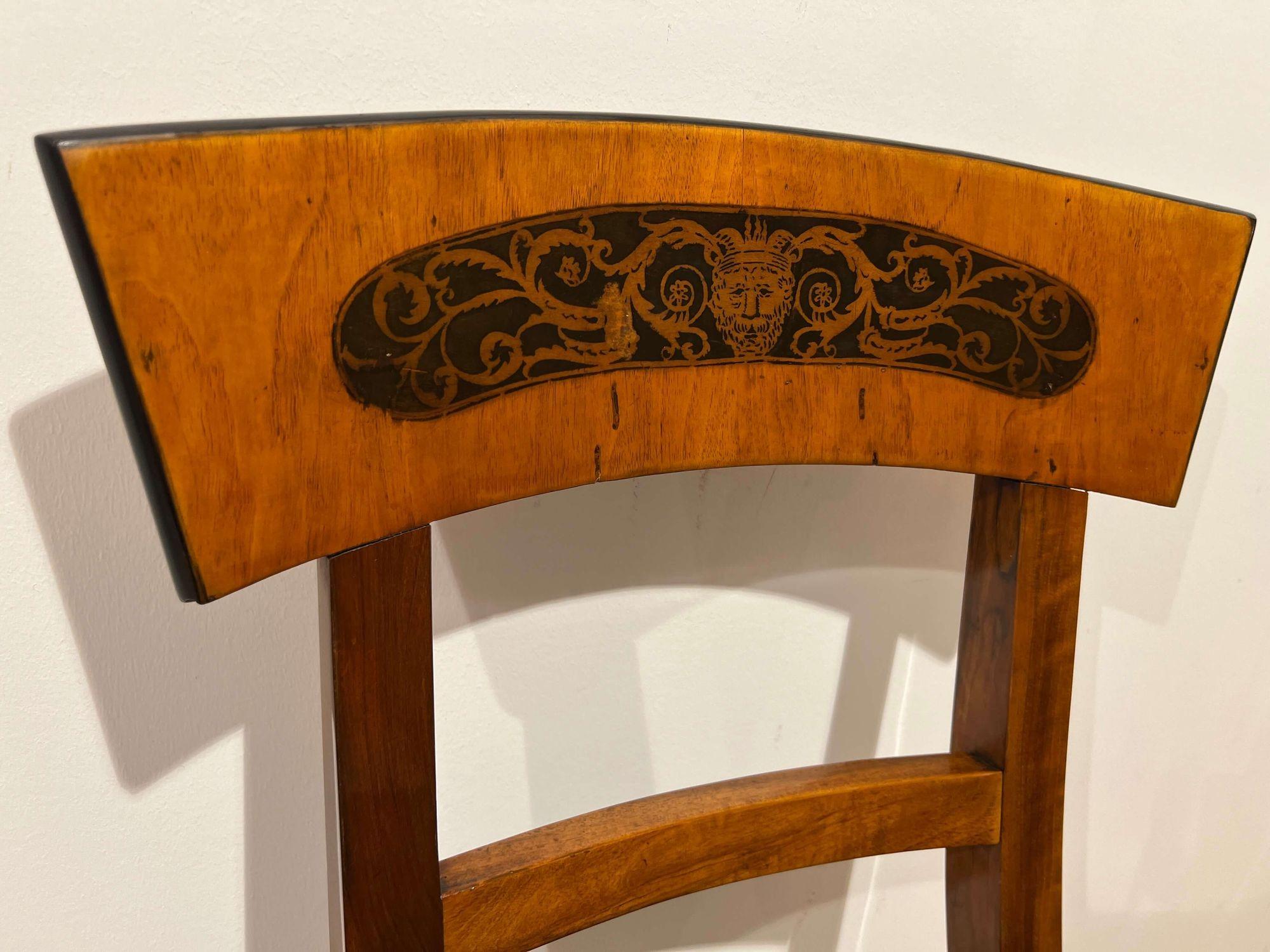 Lacquered Biedermeier Chair, Cherry Wood and Ink, South Germany, circa 1820 For Sale