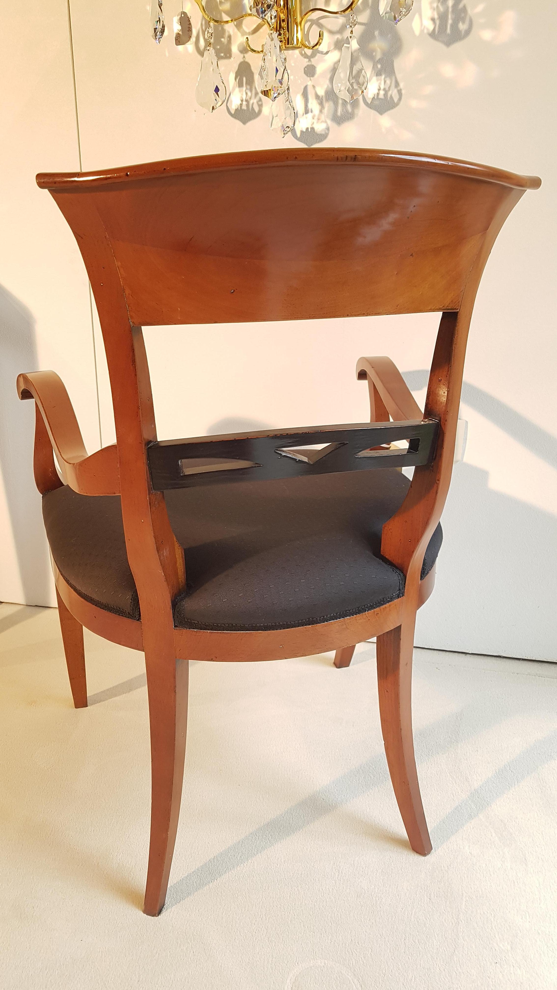 German Biedermeier Chair with Armrest Made of Cherry For Sale